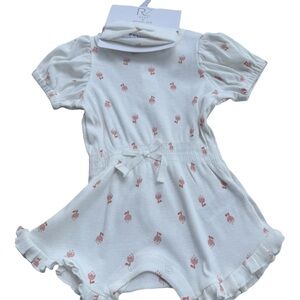 Rachel Zoe White and Pink Baby Romper with matching headband